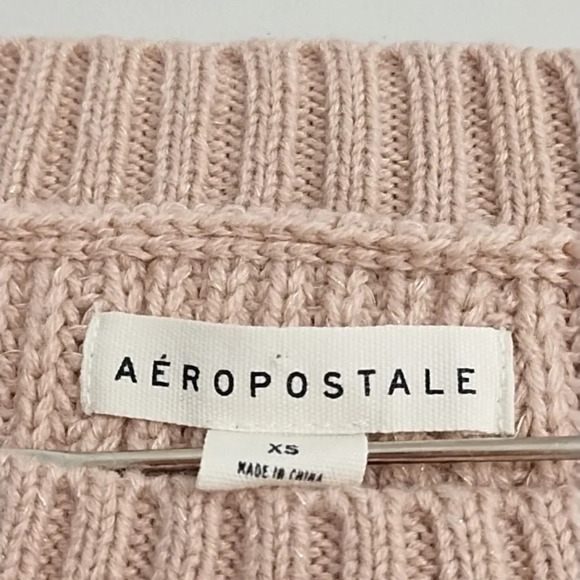Aeropostale Pink with Metallic Cropped Boxy Sweater Open Knit Side Vent - Picture 5 of 10